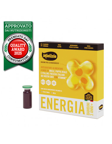 Integratore alimentare ENERGIA per BAMBINI, con miele, polline e pappa reale (10 fiale da 10ml)